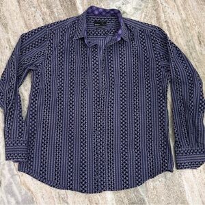 Quieti men’s 100% cotton Geometric-Print Long-Sleeve Button-Down Shirt in Purple